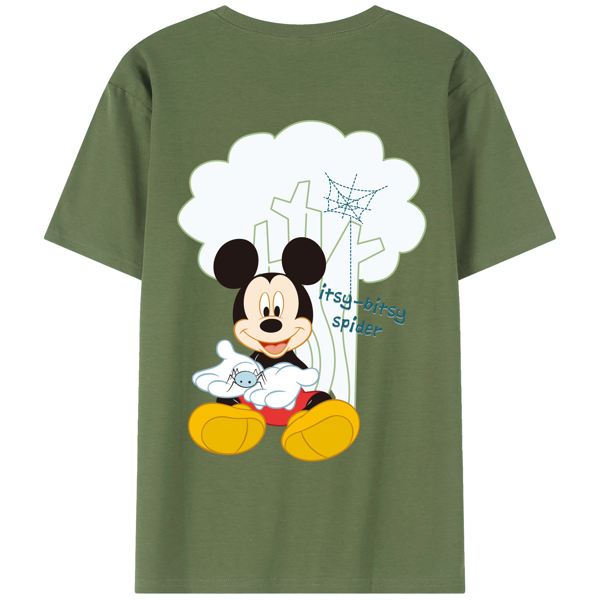 ミッキーマウス Mickey Mouse 綿100％ メンズ半袖Tシャツ（バックプリント） 通気性